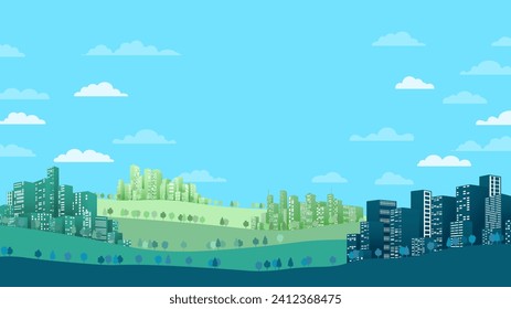 Stadtpanorama. Abstrakter horizontaler Hintergrund mit Gebäuden. Panorama im Stil eines Bettes mit Kopienraum. Header für Web. Gebäude des Geschäftsviertels Bearbeitbare Vektorgrafik