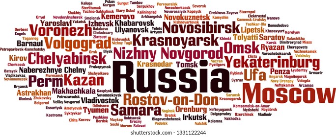 Cities in Russia word cloud concept. Vector illustration