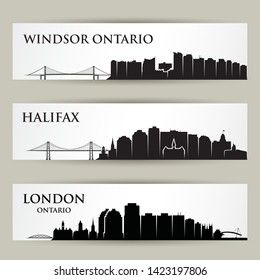 Esquinas de ciudades en Canadá - Windsor Ontario, Halifax, Londres - ilustración vectorial aislada