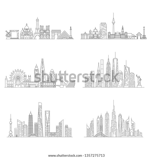 Cities Skylines Set New York London Stock Vector Royalty Free