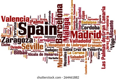 Cities in Spain word cloud concept. Vector illustration