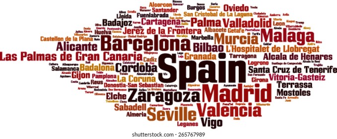 Cities in Spain word cloud concept. Vector illustration