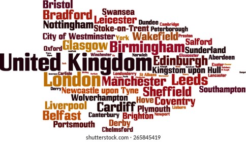 Cities in United Kingdom word cloud concept. Vector illustration
