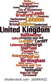 Cities in United Kingdom word cloud concept. Vector illustration