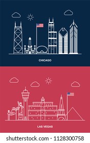 Cities in USA, Skyline, Chicago and Las Vegas 