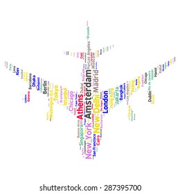 Cities in the World related word cloud background 