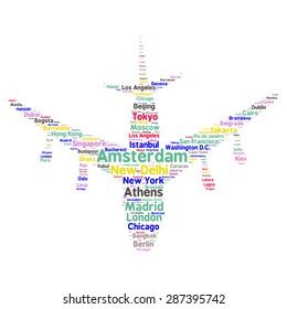 Cities in the World related word cloud background 