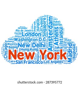 Cities in the World related word cloud background 