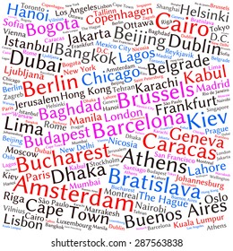 Cities in the World related word cloud background 