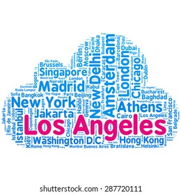 Cities in the World related word cloud background 