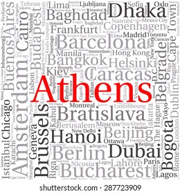 Cities in the World related word cloud background 