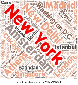 Cities in the World related word cloud background 
