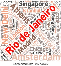 Cities in the World related word cloud background 