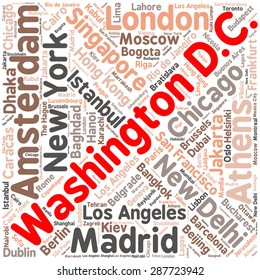 Cities in the World related word cloud background 