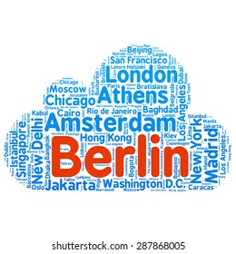 Cities in the World related word cloud background 