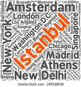 Cities in the World related word cloud background 