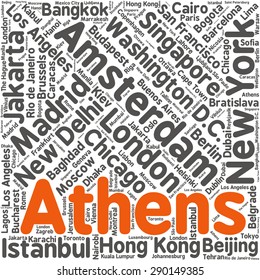 Cities in the World related word cloud background 