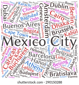 Cities in the World related word cloud background 