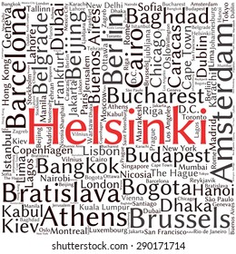 Cities in the World related word cloud background 