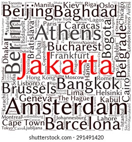 Cities in the World related word cloud background 