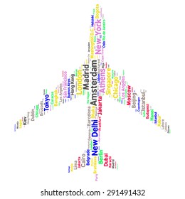 Cities in the World related word cloud background 