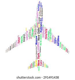 Cities in the World related word cloud background 