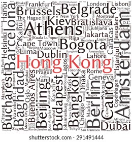 Cities in the World related word cloud background 
