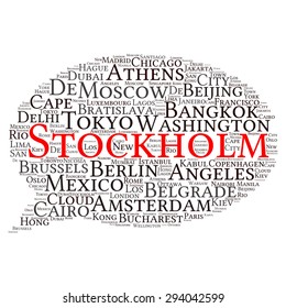 Cities in the World related word cloud background 