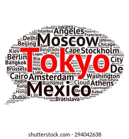 Cities in the World related word cloud background 