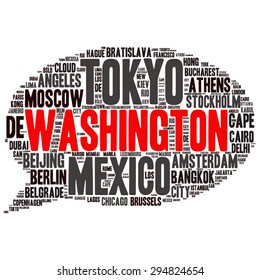 Cities in the World related word cloud background 