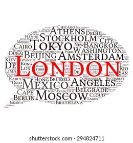Cities in the World related word cloud background 