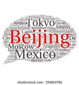 Cities in the World related word cloud background 