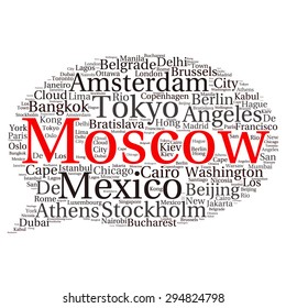 Cities in the World related word cloud background 