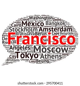 Cities in the World related word cloud background 