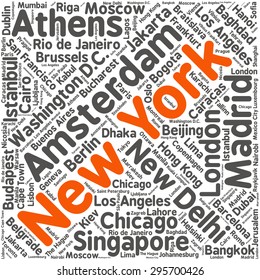 Cities in the World related word cloud background 