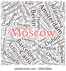 Cities in the World related word cloud background 