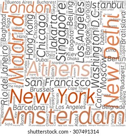 Cities in the World related word cloud background 