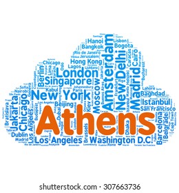 Cities in the World related word cloud background 
