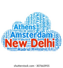 Cities in the World related word cloud background 
