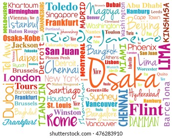 Cities in the World related word cloud collage background