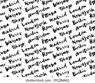 Cities of the world seamless pattern. Hand lettering. Seamless pattern.