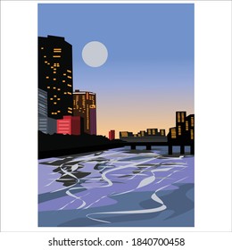 citiscape with river in the night for background illustration and image