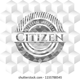 Citizen grey emblem with geometric cube white background