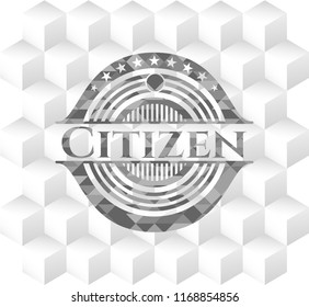 Citizen grey emblem. Vintage with geometric cube white background