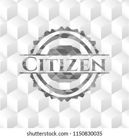 Citizen realistic grey emblem with geometric cube white background