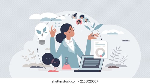 Citizen science or public volunteer scientists research tiny person concept. Common cooperation and collaboration with society crowd for data monitoring or information analysis vector illustration.