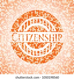 Citizenship abstract emblem, orange mosaic background