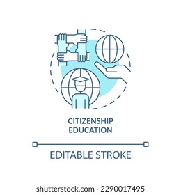 Citizenship education turquoise concept icon. Active role in world affairs abstract idea thin line illustration. Isolated outline drawing. Editable stroke. Arial, Myriad Pro-Bold fonts used