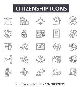 Citizenship line icons for web and mobile design. Editable stroke signs. Citizenship  outline concept illustrations