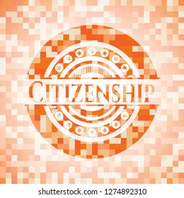 Citizenship orange tile background illustration. Square geometric mosaic seamless pattern with emblem inside.